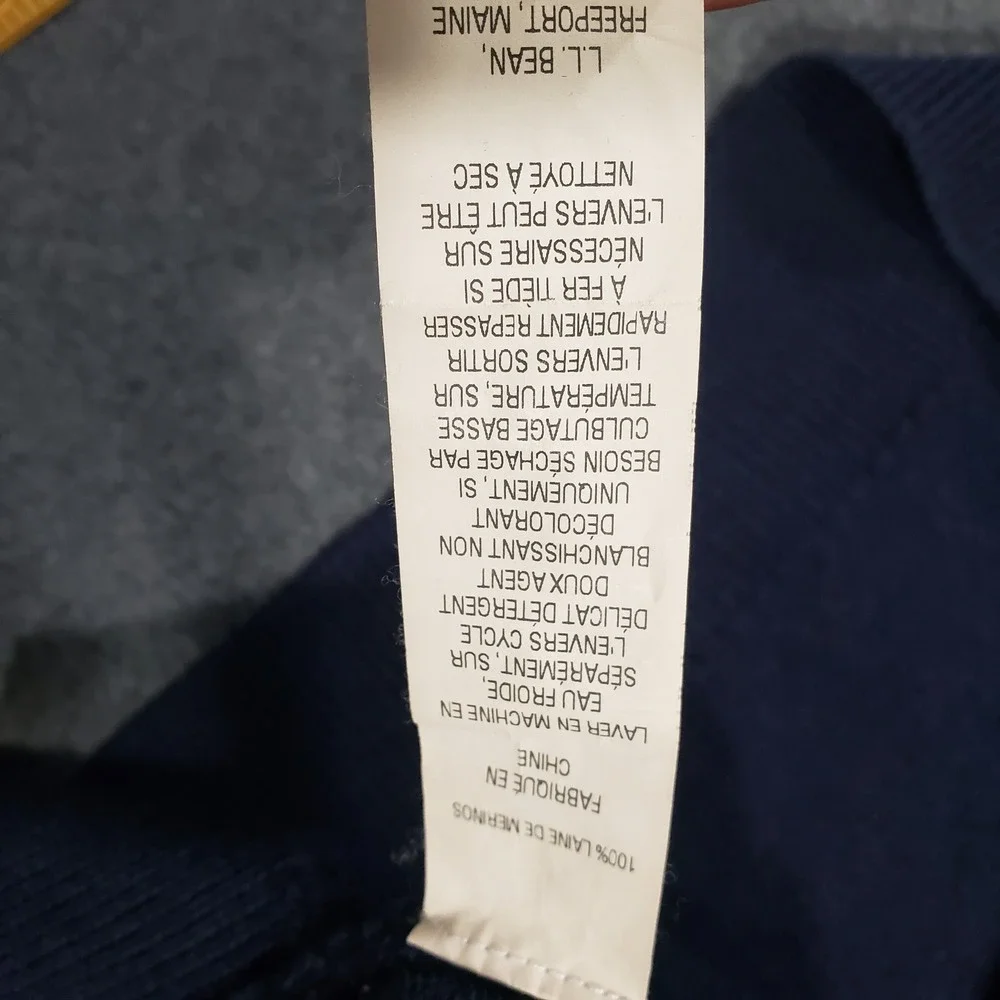 LL Bean‎ Quarter Zip Sweater Mens L Tall Navy Blue 100% Merino Wool 285159